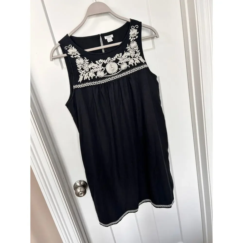 J. Crew Women's Embroidered Floral Cotton-Linen Mini Dress Black Size‎ Medium